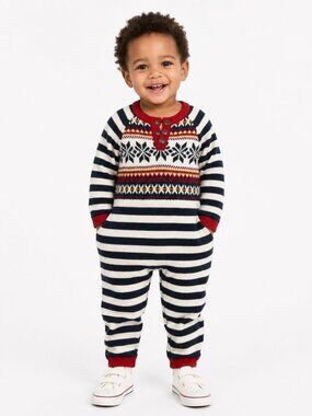 HANNA ANDERSSON Striped Fair Isle Print Knit One Piece Sweater Romper 24 Mos